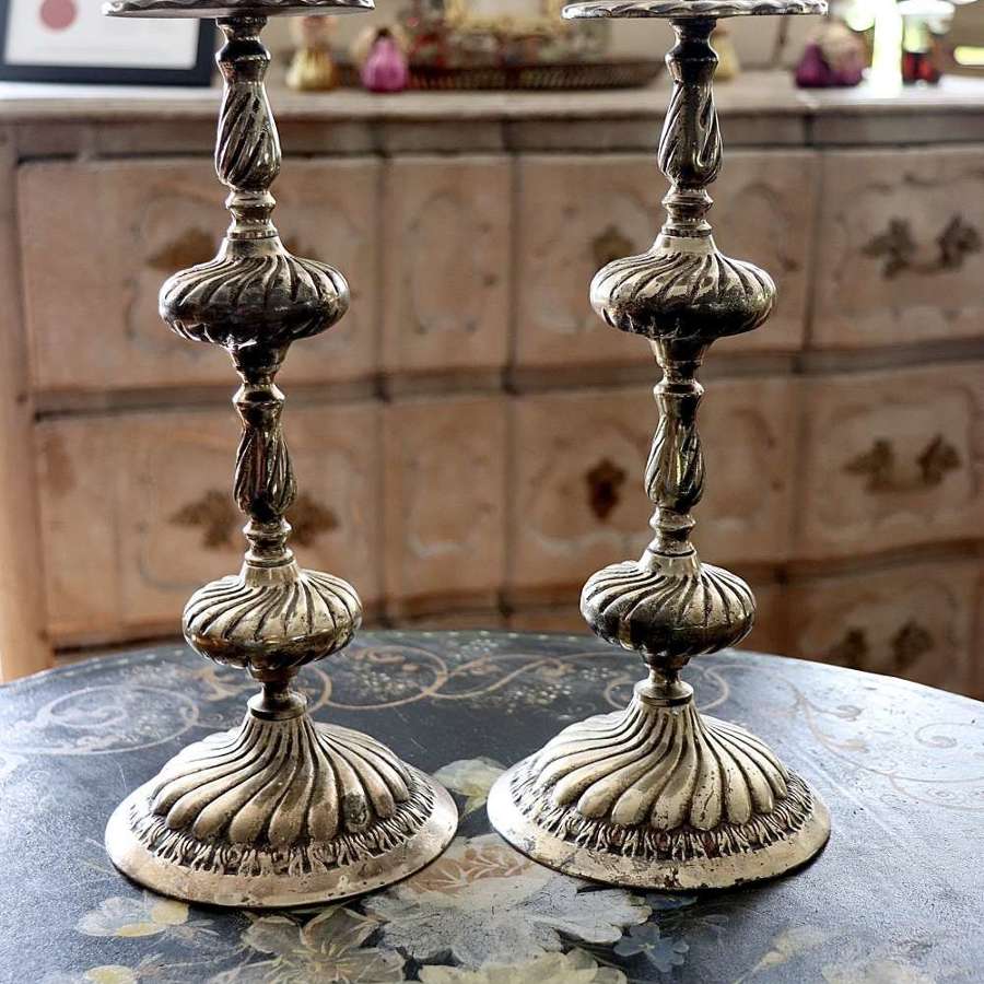 Pair of silvered candlestick