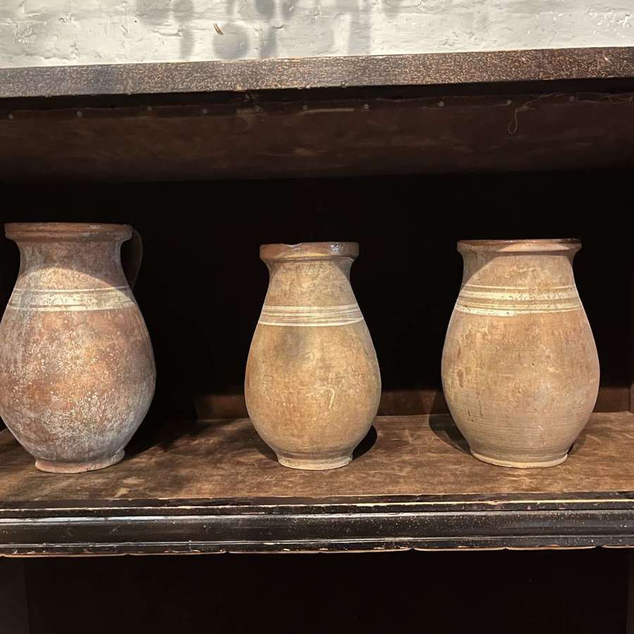 19th century earthenware pots with handles
