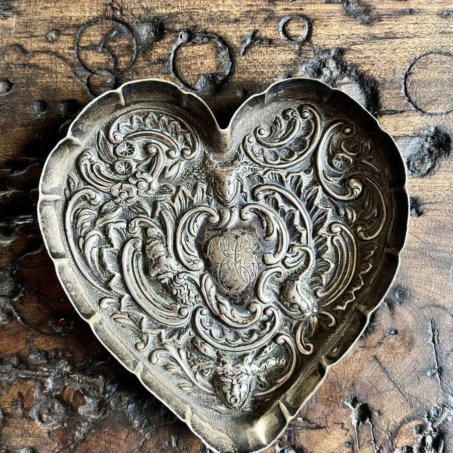 Carved heart shaped pin tray possibly silver