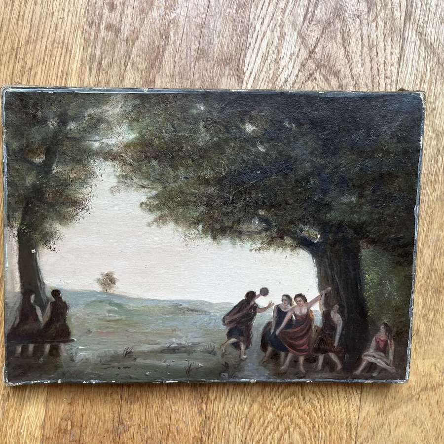 19th century classical oil on canvas of people in a country scene