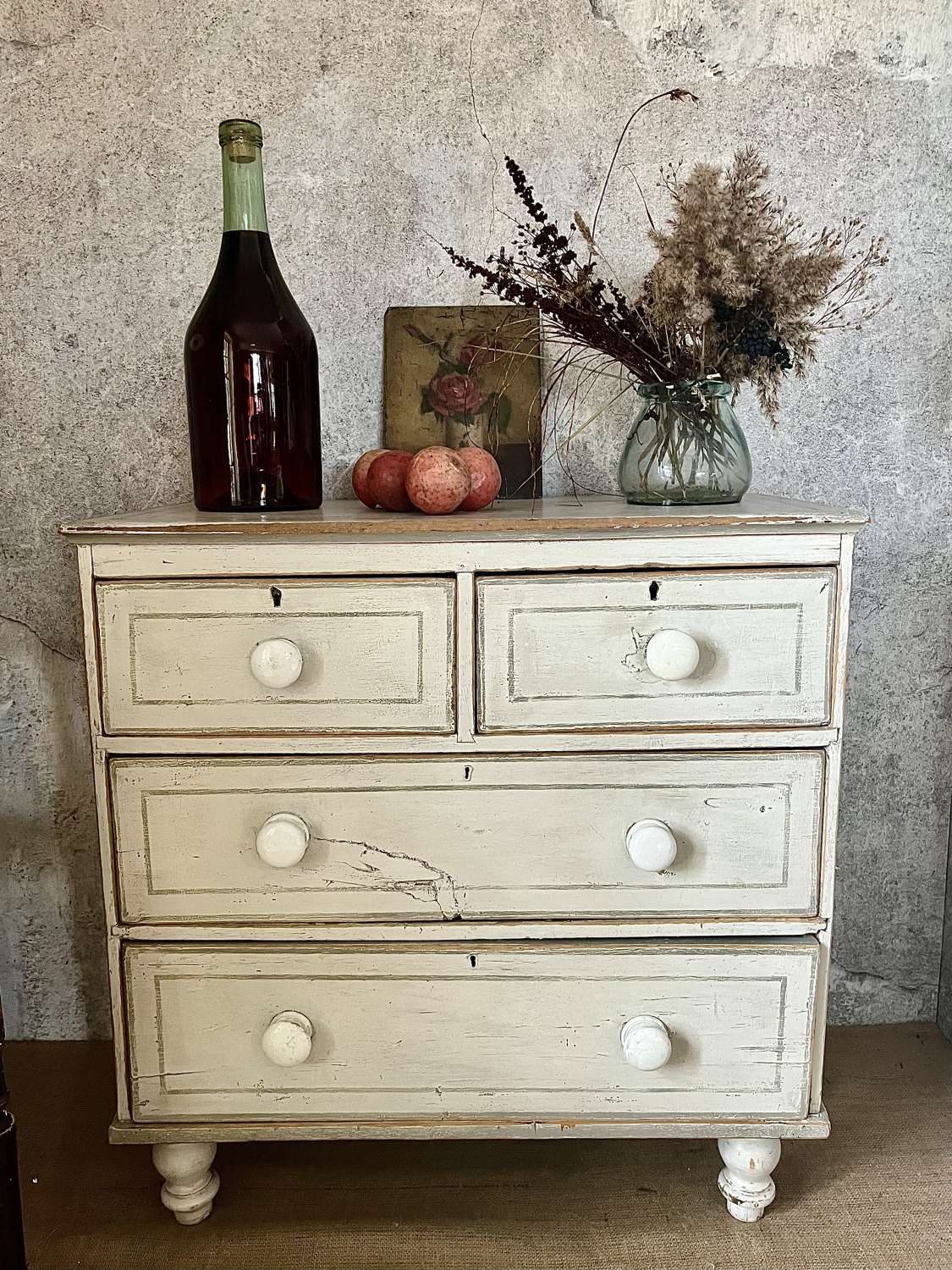 White 19th century pine chest of drawers