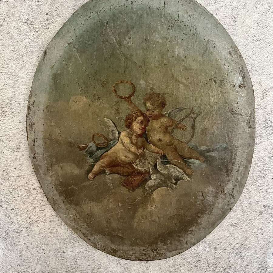 Oval oil of cherubs and doves
