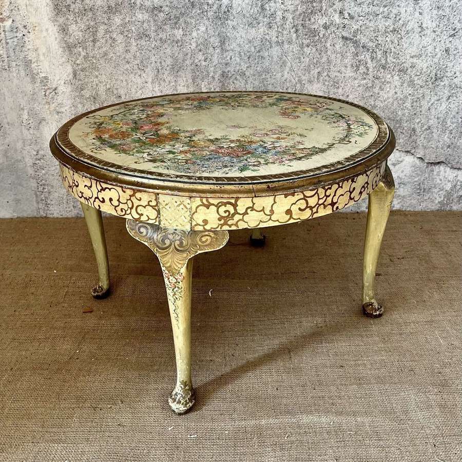 Florally painted mid century side table