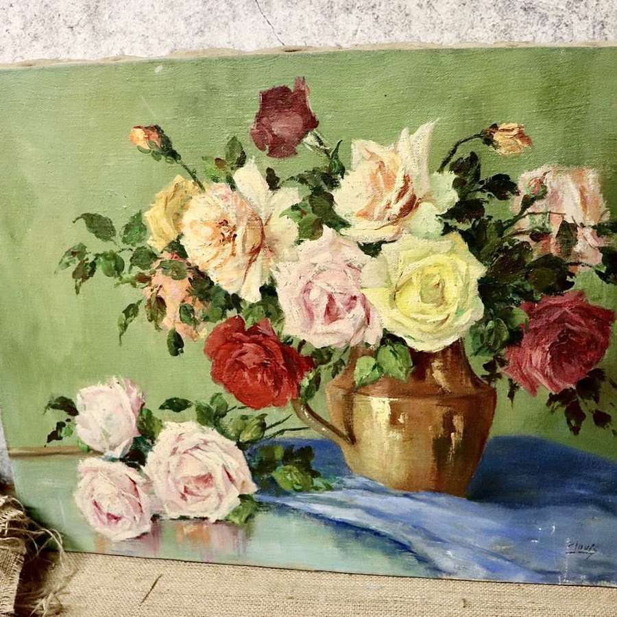 Mid century floral oil on canvas