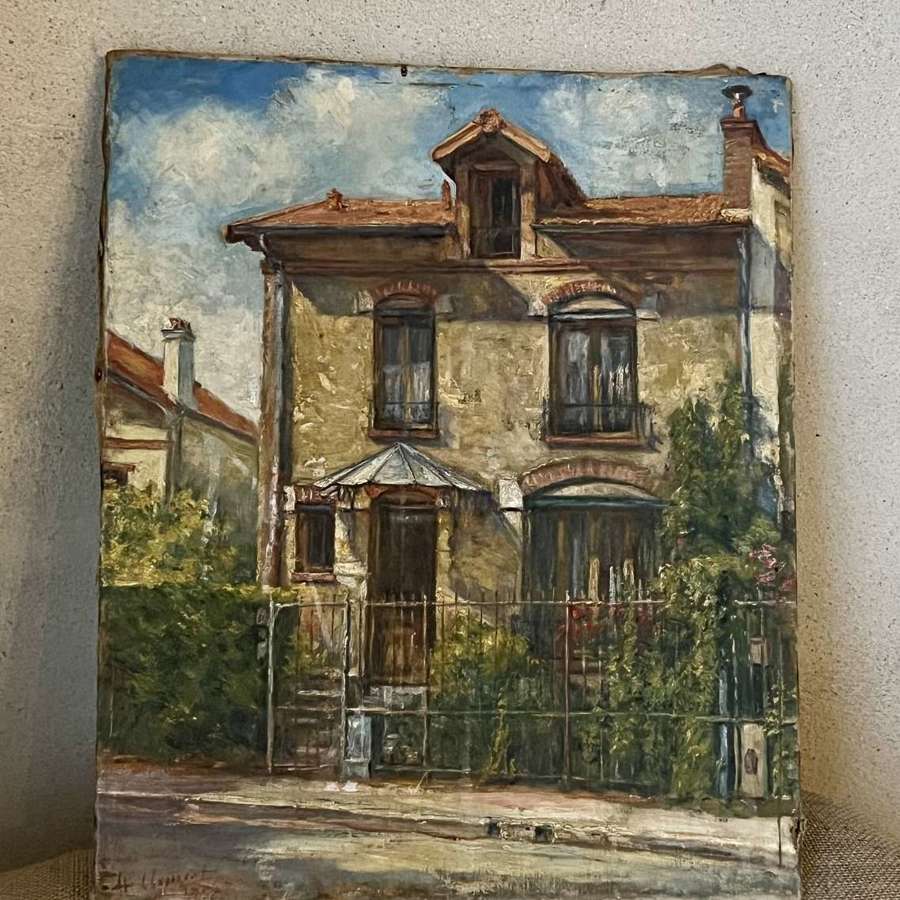 Mid century signed French oil of house