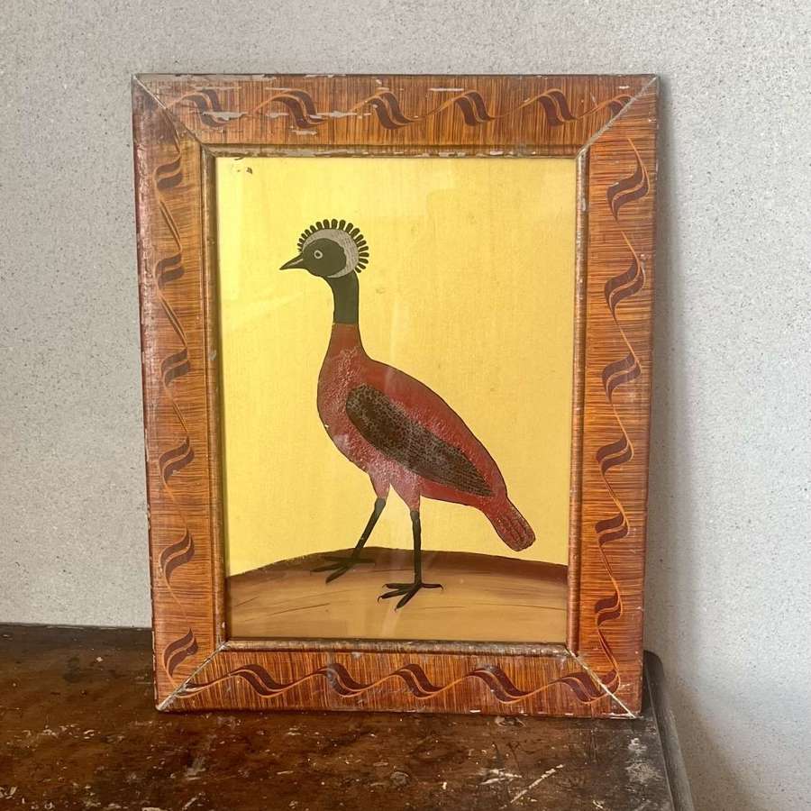Reverse glass Indian painting of bird