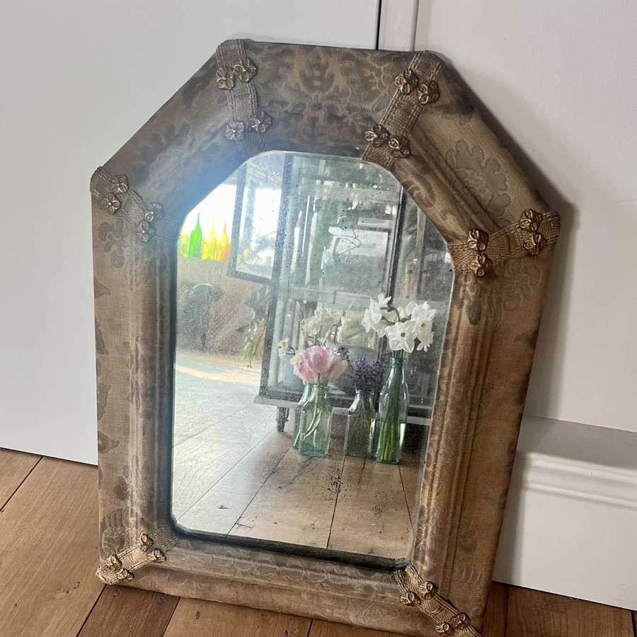 19th century foxed mirror with fabric frame
