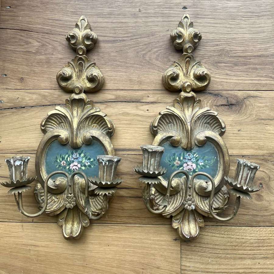 Gilt and floral candle sconces