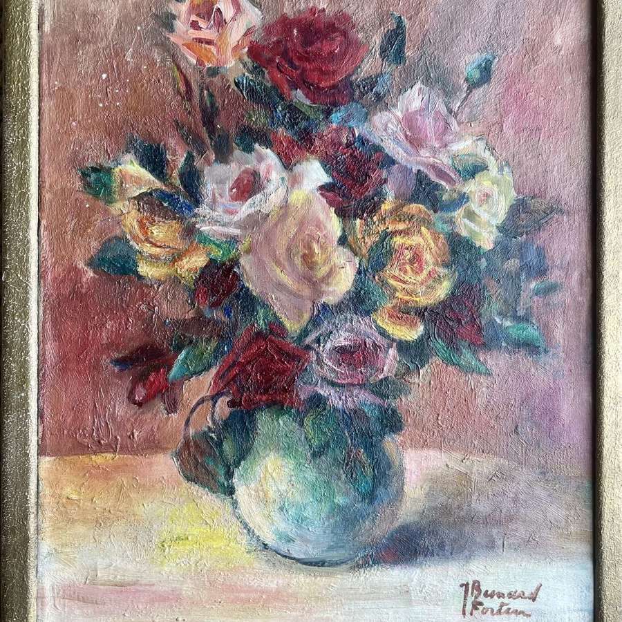 Mid century floral oil on canvas in frame